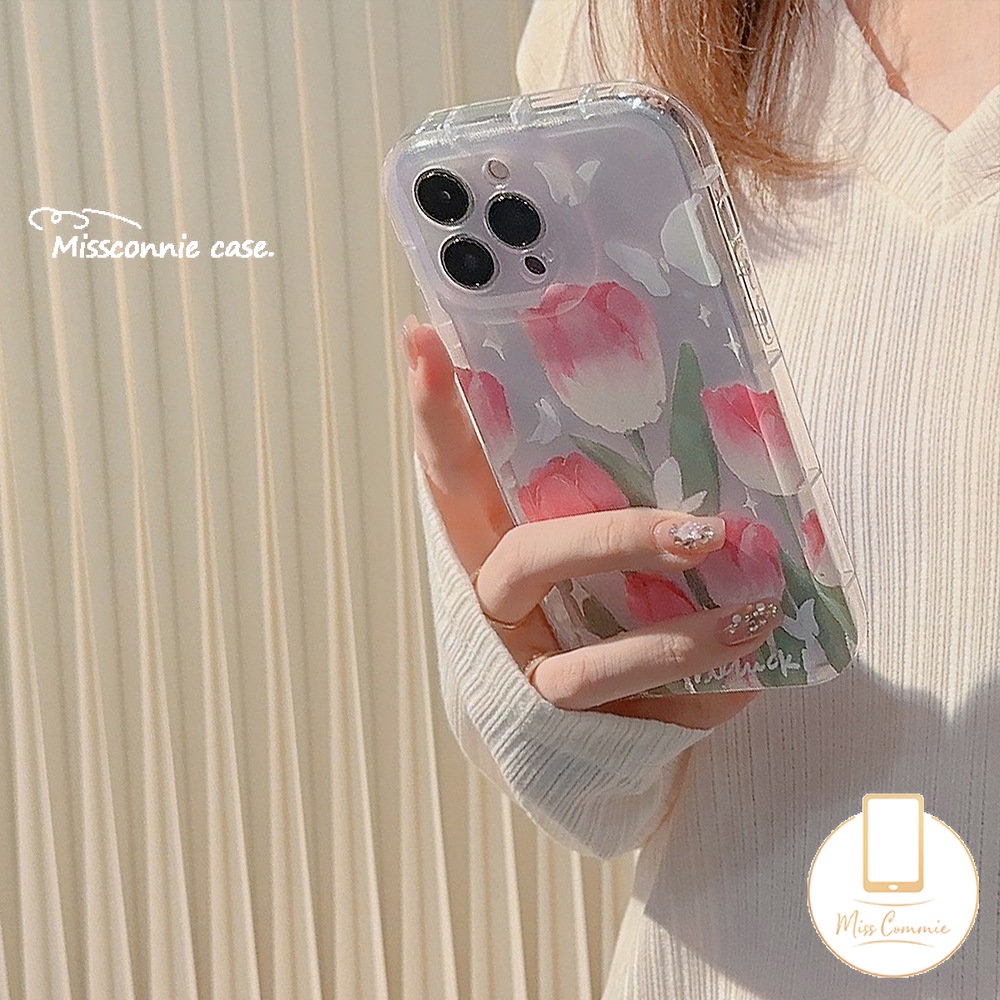 Ins Bunga Tulip Case Untuk Samsung A04s A50 A32 A14 A34 A22 A54 A13 A12 A23 A52s A20s A51 A10s A71 A52 A31 A04 A50s A04E A20 A30s A11 A03s A02s A03 A30 Butterfly Airbag Soft Cover