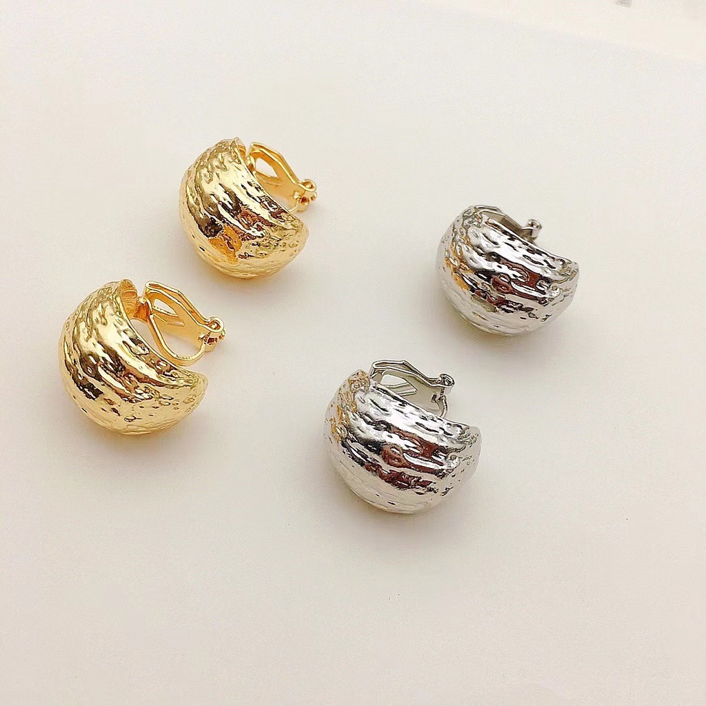 Warna Emas Perak Geometris Klip on Anting Non Tindik Logam Perhiasan Wanita Gadis Hadiah Pesta