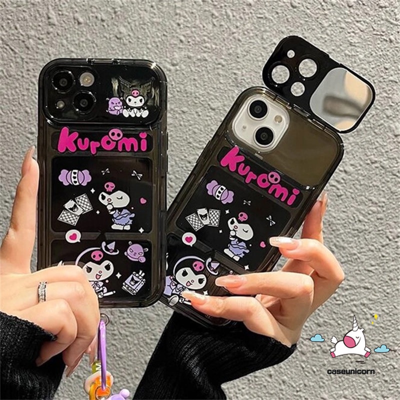 IPHONE Kartun Mickey Minnie Mouse Kompatibel Untuk Iphone11 7 8 Plus XR 14 13 12 11 Pro MAX X XS MAX SE 2020 Kuromi Lucu Shockproof Creative Flip Make Up Mirror Soft TPU Case