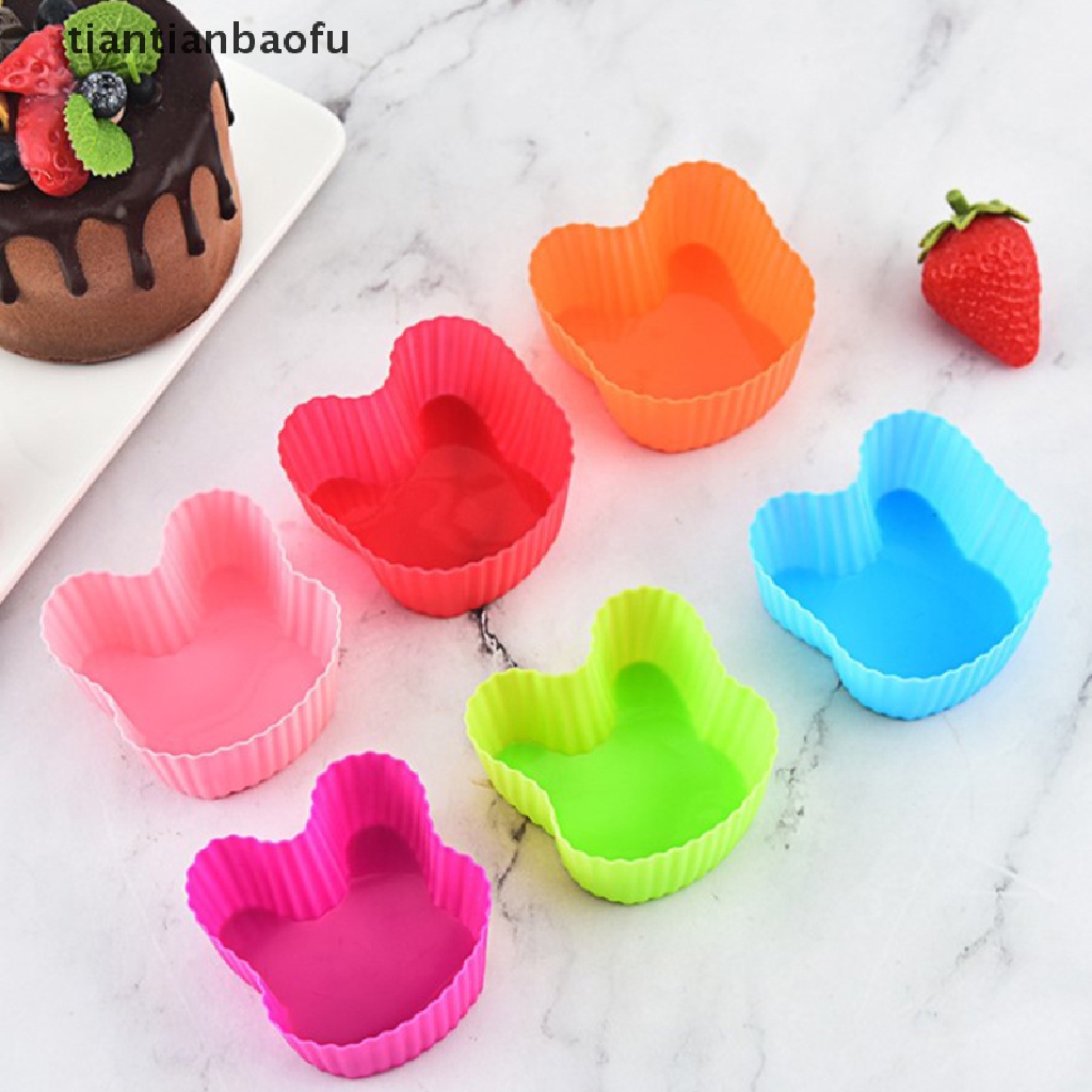 [tiantianbaofu] 6 Pcs Silicone Bakeware Tools Cupcake Mold Rabbit Shaped Cake Reusable Molds Butik