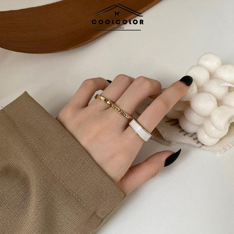 COD❤️Cincin jari telunjuk perhiasan sederhana set tiga potong yang dapat disesuaikan- cl