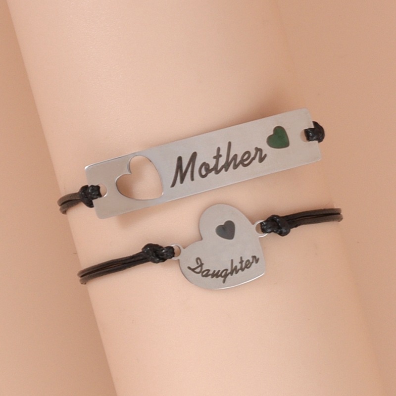 2 Pcs/Set Gelang Ibu Anak Mommy And Me Matching Stainless Steel Cinta Hati Perhiasan Hadiah Hari Ibu Gelang