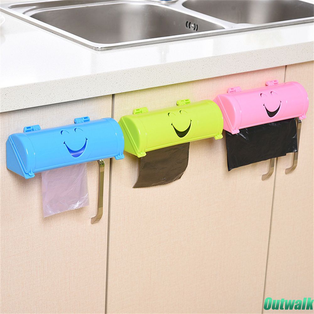 ღ Wall-Mounted Sampah Tas Kotak Penyimpanan Sampah Tas Penyimpanan Dispenser Kantong Sampah Pemegang Multi-Tujuan Dapur Kamar Mandi tempat Sampah Kantong Wadah Penyimpanan