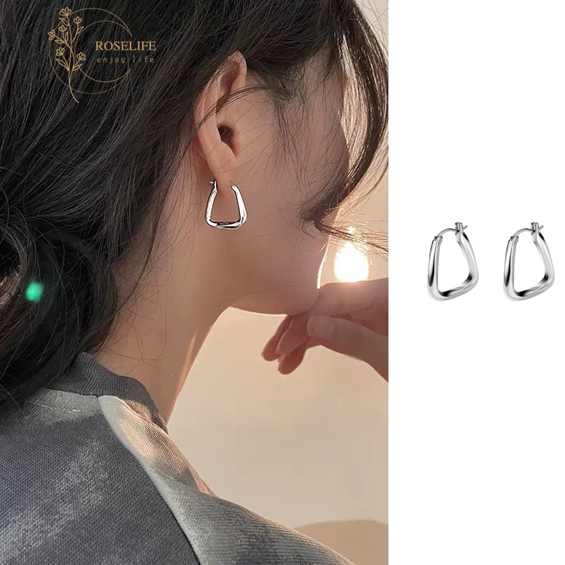 Roselife Korean Silver Chunky Geometry Hollow Polygon Hoop Earrings for Women Girls Fashion Geometric Statement Earrings Jewelry 1 Pair