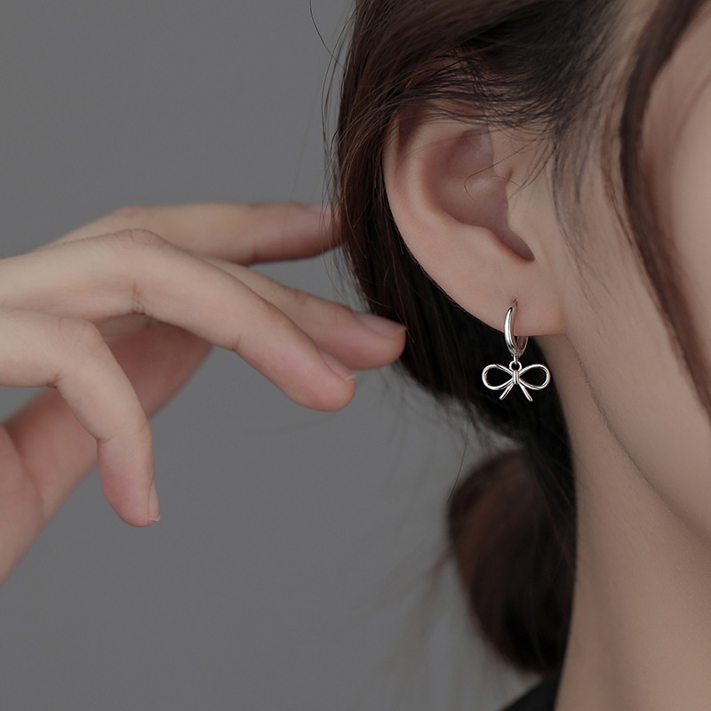 Papaozhu Korea Lucu S925 Perak Berongga Busur Lingkaran Hoop Anting-Anting Untuk Wanita Perempuan Indah Ikatan Simpul Cuff Earrings Trendi Aksesoris Telinga Pacaran Sehari-Hari