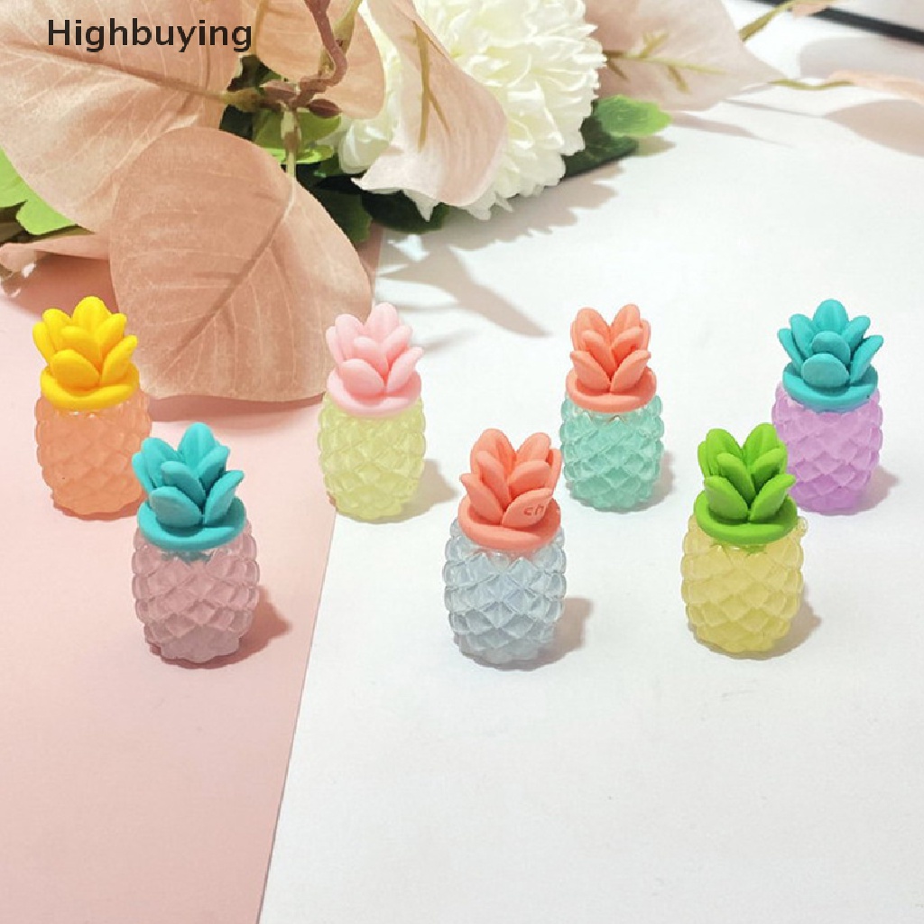 Hbid 10Pcs 3D Buah Nanas Bercahaya DIY Cream Lem Pernak Pernik Aksesoris Resin Ornamen Glory