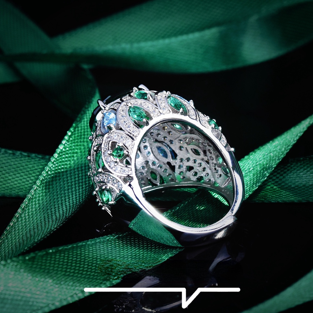 Goldkingdom Aksesoris Perhiasan Fashion Ready Stock Gaoding Jewelry Desainer Kemuliaan Raja Segalanya Mewah Micro Full Berlian Zamrud Dibuka Cincin Harta Karun Warna-Warni