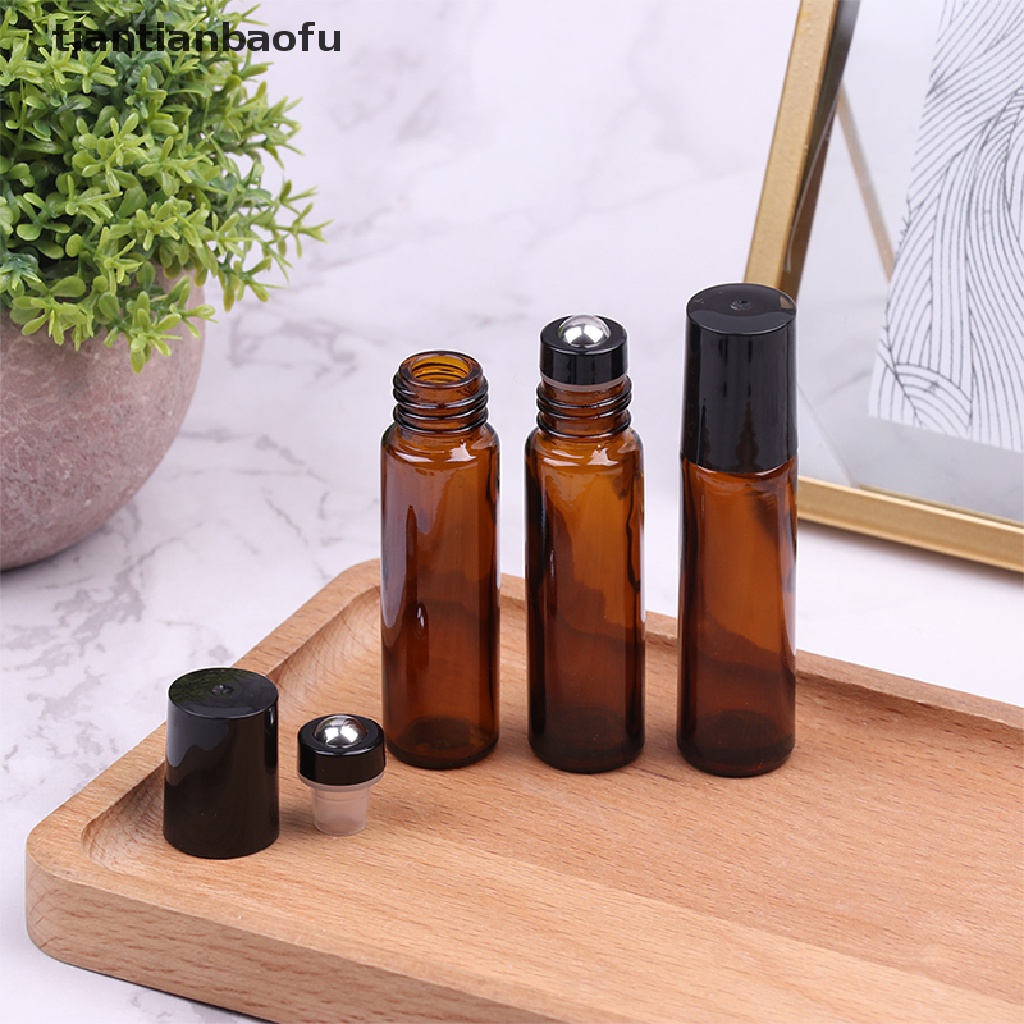 [tiantianbaofu] 10ml Botol Roll on Kaca Amber Kosong s Metal Roller Ball Butik