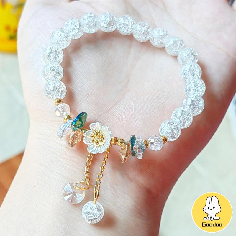 Gelang Manik-Manik Kristal Desain Bunga Gaya Korea Untuk Wanita -Doo