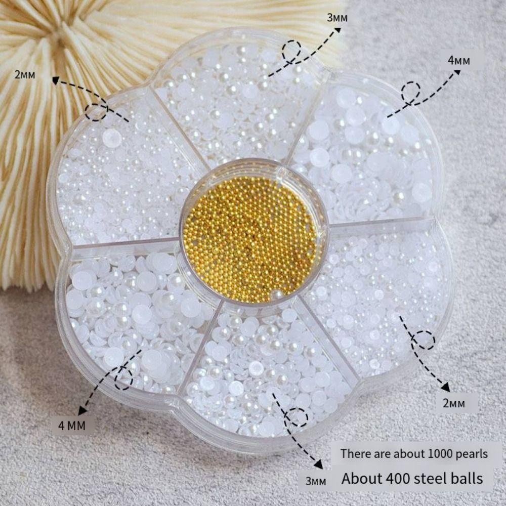 Mxbeauty Nail Art Decals 3D DIY Putih Murni Creamy White Salon Kecantikan Manicure Supply Kuku Mutiara Pesona Berlian Imitasi Ornamen