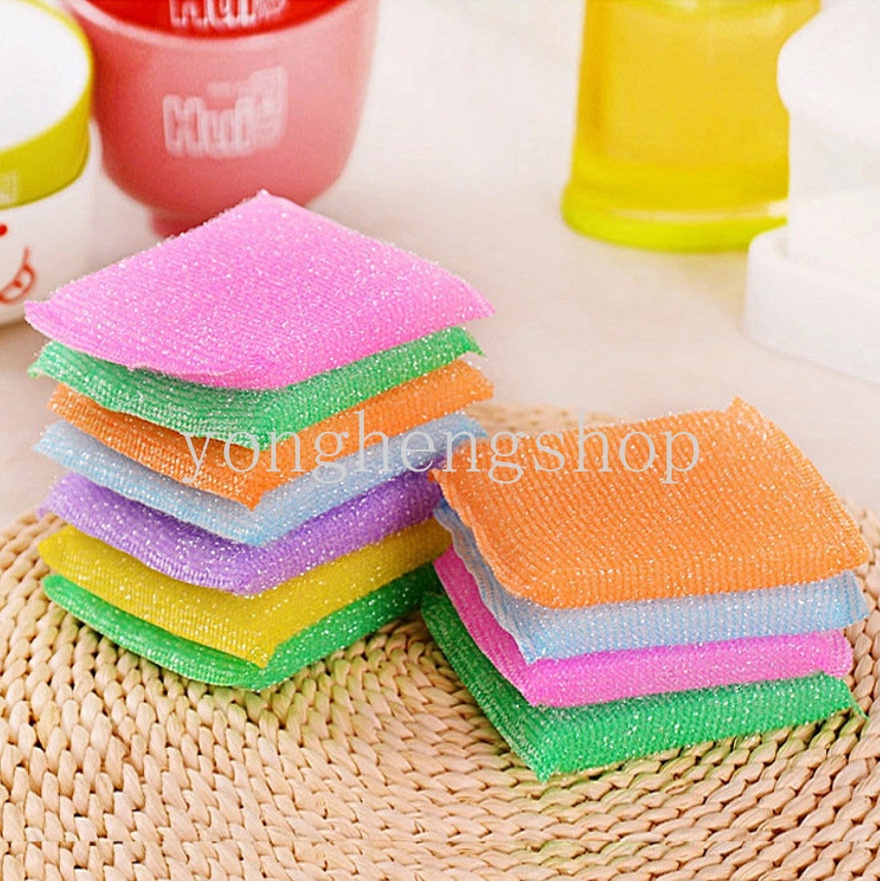 4pcs/set Spons Cuci Piring Panci Alat Cuci Mangkok Scouring Pad Cleaning Brush Dish Towel Spons Dekontaminasi Warna Random Perlengkapan Dapur