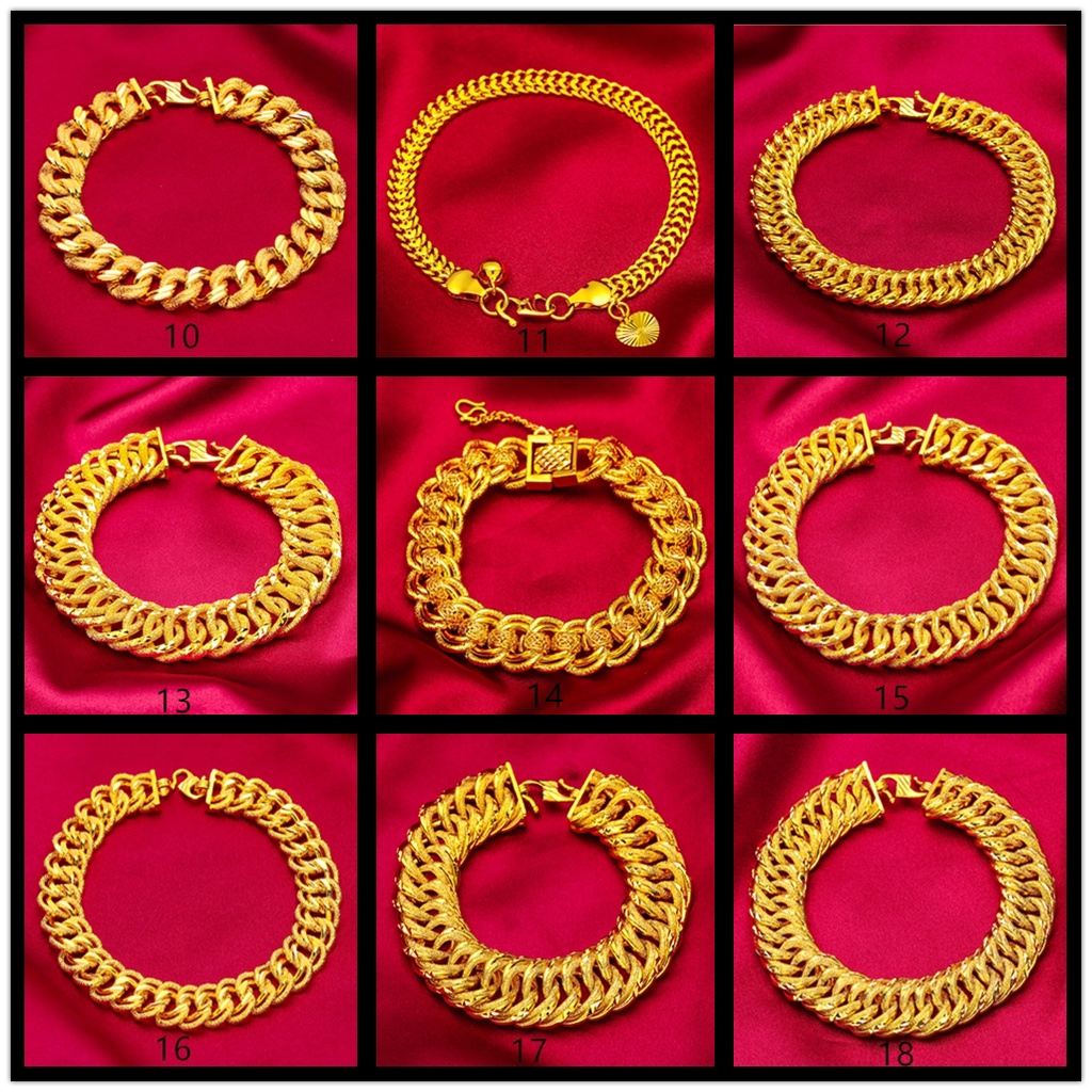 Goldkingdom Aksesoris Perhiasan Fashion Ready Stock Imperious Lapis Emas 24k Gelang Kasar Pria Dan Wanita Pasangan Minimalis Bentuk Cinta Tipis Gelang Rantai