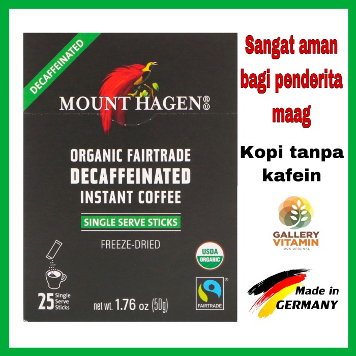 

[Ready Stock]bisa COD Decaffeinated Instant Coffee MOUNT HAGEN organic fairtrade - 100gram