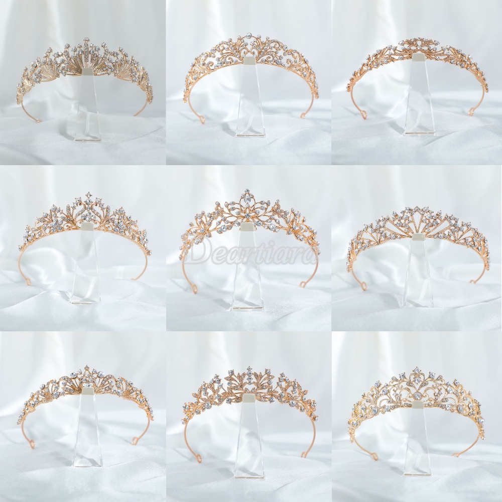 Fashion Berlian Imitasi Mahkota Rambut Band Pengantin Emas Bando Rambut Band Baroque Headband Bridal Crown