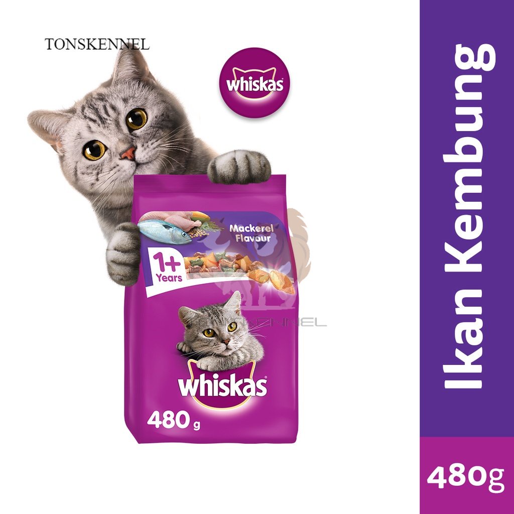 WHISKAS Makanan Kucing Kering 480gr 480 gr Tuna Ocean Fish Mackerel Chicken Adult Dry