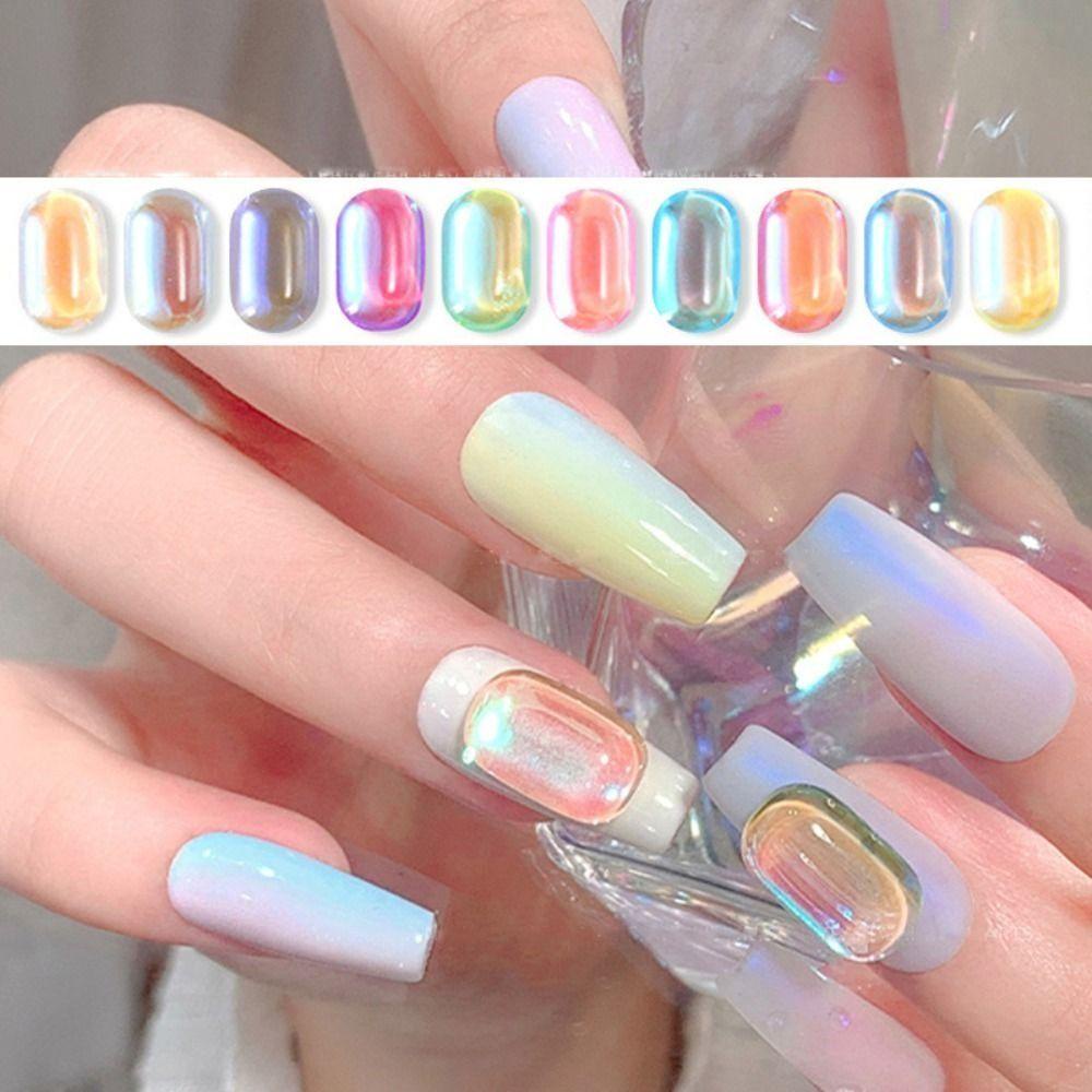 Augustina Clear Aurora Nail Charms 3D Square Cellophane Tebal Es Blok Strip Kuku Ornamen