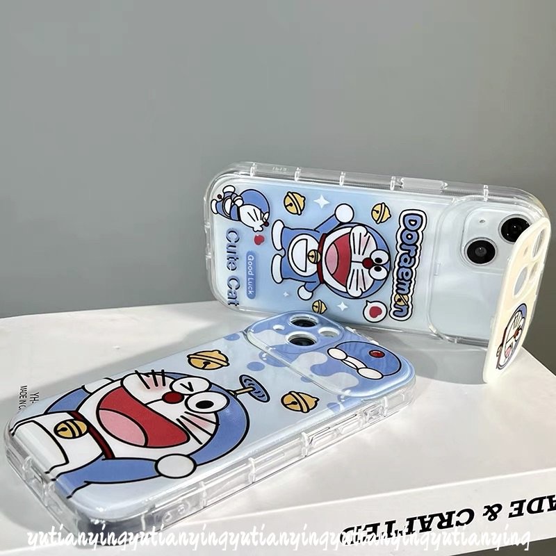 IPHONE Casing Ponsel Cermin Make Up Flip Kreatif Kompatibel Untuk Iphone11 7 8 Plus XR 14 12 13 Pro MAX X XS MAX SE 2020 Kartun Kucing Lucu Doraemon Shockproof Soft TPU Cover