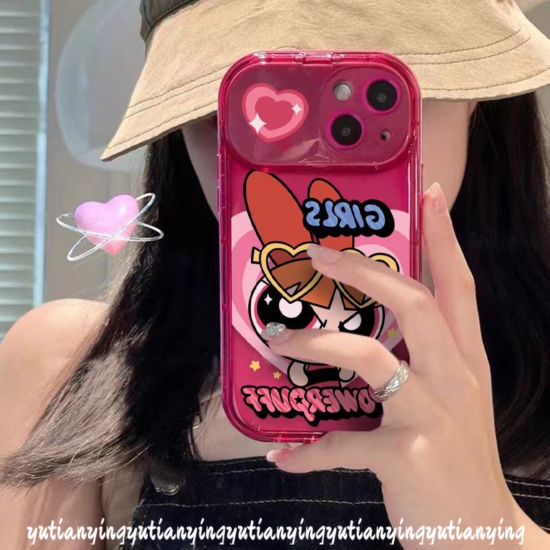 IPHONE Flip Kreatif Make Up Mirror Case Kompatibel Untuk Iphone11 12 14 13 Pro Max7 8 Plus X XR XS MAX SE 2020 Kartun Lucu The Powerpuff Gadis Lembut TPU Phone Cover