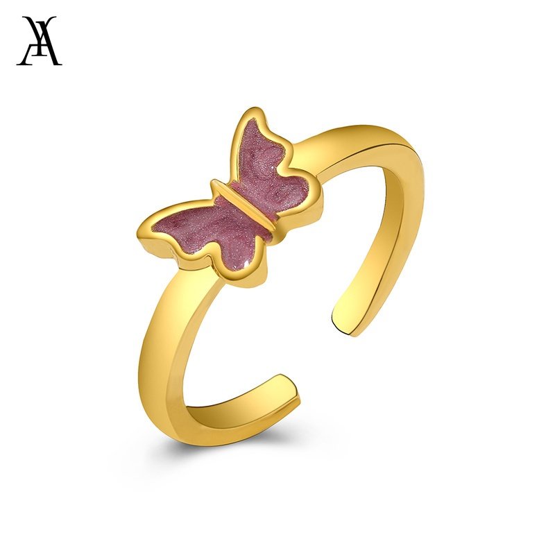 AY(CN) Fashion Butterfly Open Ring Charm Gold Alloy Beautiful Silver Gal Rings Women Accessories Party Birthday Gift