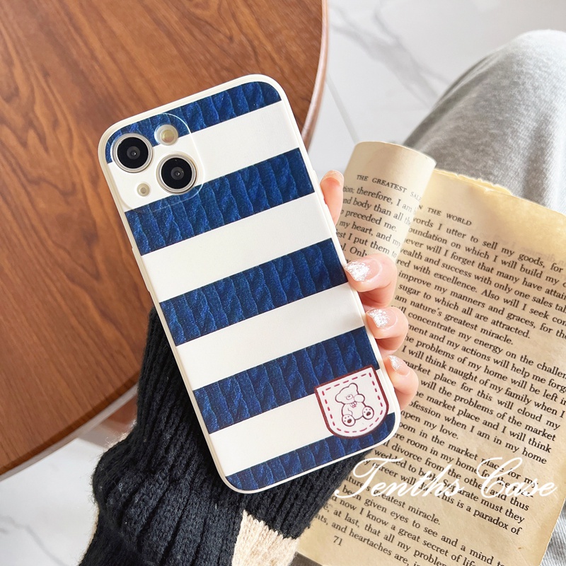 Casing Infinix Hot 20 20s 20i 12 12i 12Play 11 2022 10 9 Play Note 10 Pro Smart 6 6Plus 52020 2023 Motif Garis Biru Dan Putih Bear Phone Case Silicon Cover