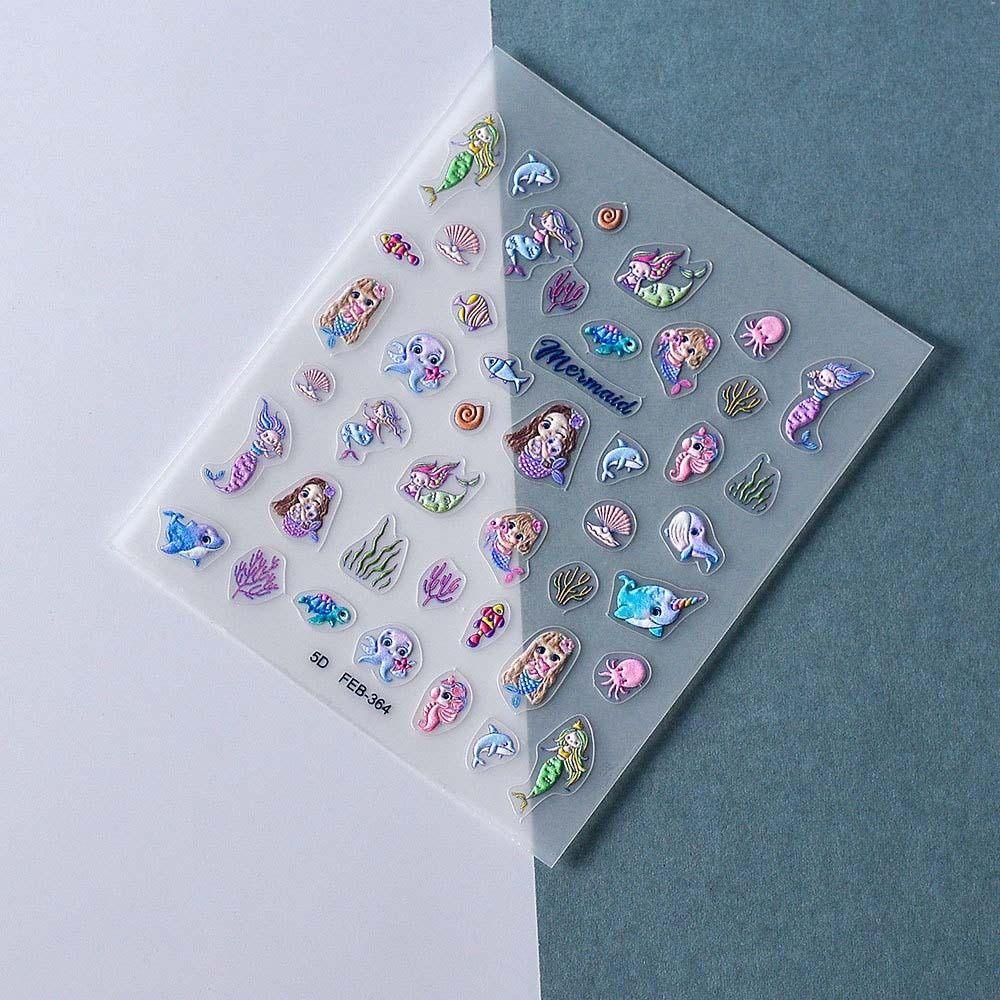 Agustinina Kartun Stiker Kuku Fashion Hewan Mermaid Self Adhesive Dekorasi Kuku