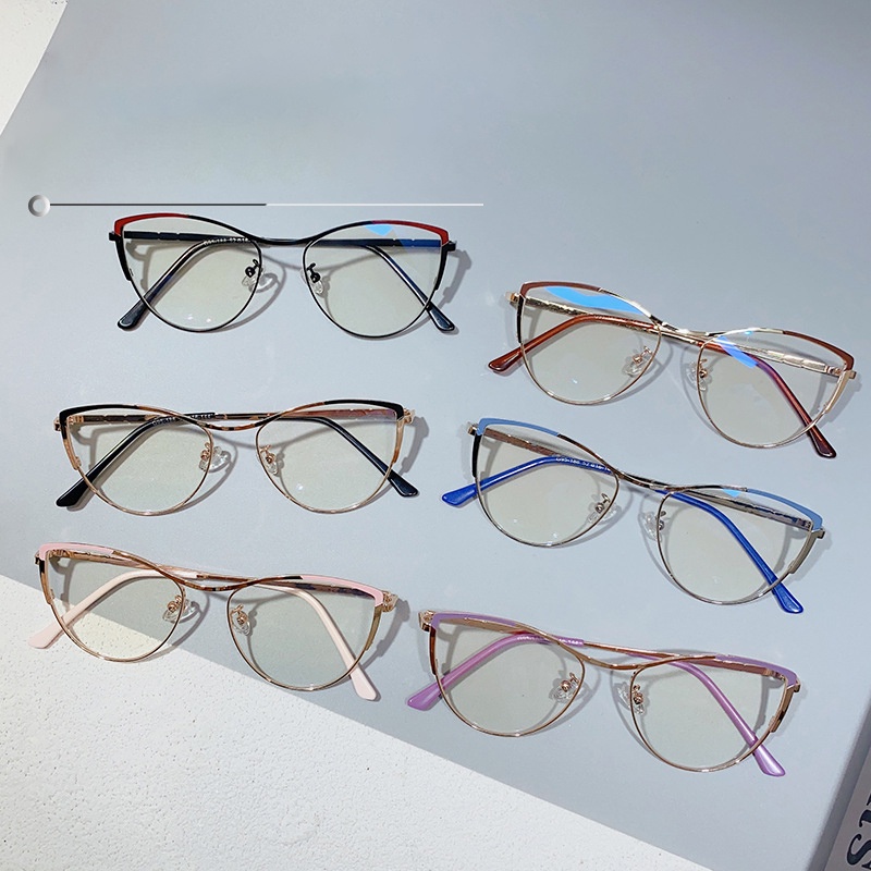 Kualitas Tinggi Mata Kucing Blue Light Blocking Eyeglasses Vintage Metal Frame Untuk Wanita Pria