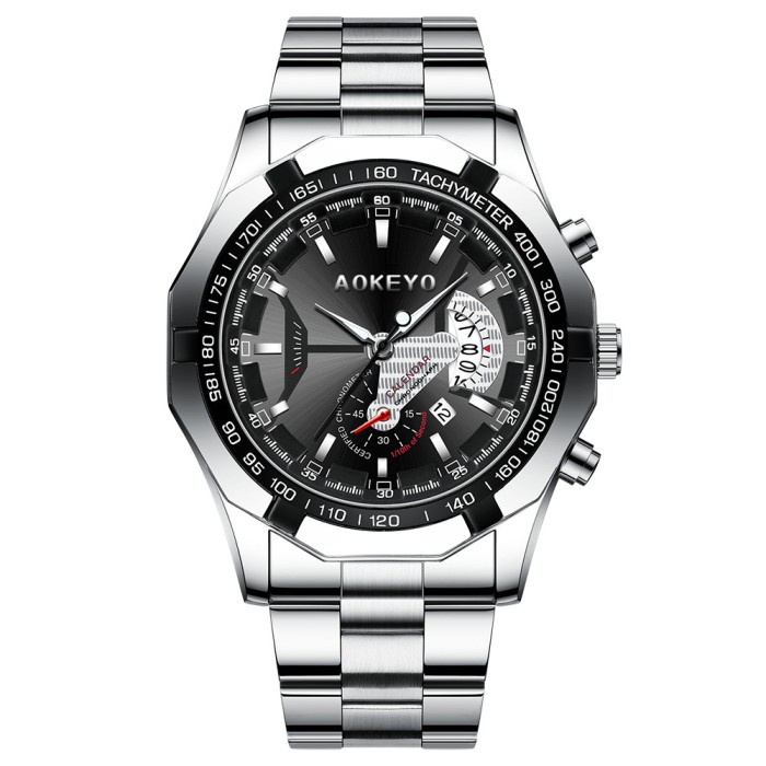 Jam Tangan Aokeyo S001 Luxury Stainless Steel Silver Black F5I2 Jam High Quality yang bagus Waterpro