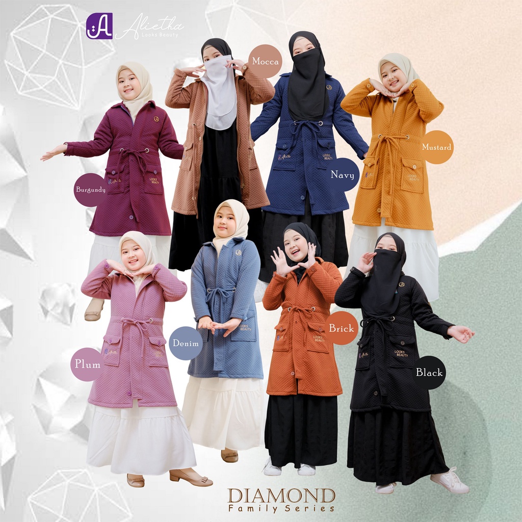 Jaket  Anak Perempuan Korea Style Diamond Family Series Alietha Muslimah Panjang Terbaru