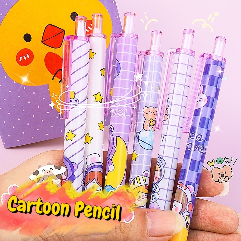 Kreatif Kartun Ungu Planet Pensil Otomatis 0.5 mm Hitam Pensil Refill Tanda Tangan Pena Multifungsi Mahasiswa Gambar Tekan Pensil