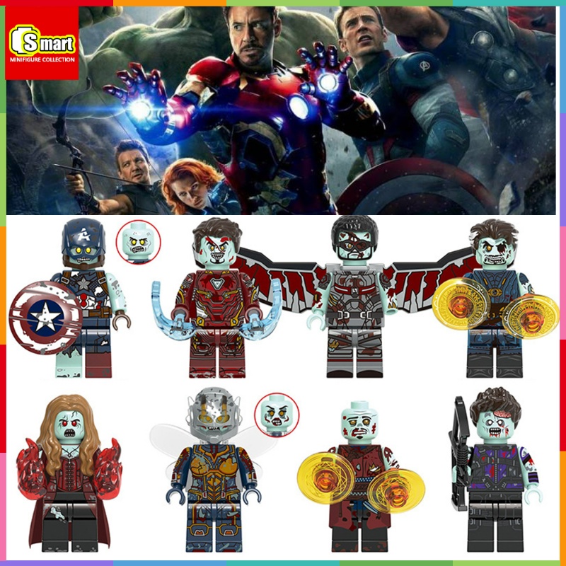 Zombie Avengers Minifigures Iron Man Captain America Falcon Scarlet Witch Hornet Hawkeye Rakitan Blok Bangunan Mainan