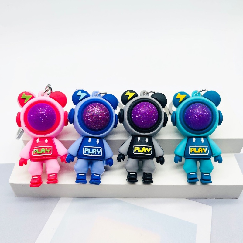 Kartun Beruang Petir Gantungan Kunci Untuk Pria Wanita/Boneka Astronot Lucu Keyring Bag Pendant Couple Car Keyholder Tas Kreatif Pesona Aksesoris