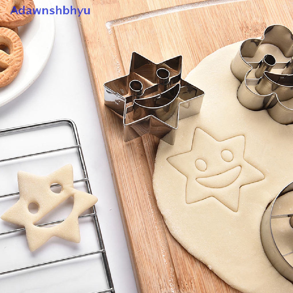 Adhyu 4Pcs Cetakan Kue Kering Bentuk Anak-Anak Home Baking Smiley Shape Stainless Steel Mold ID