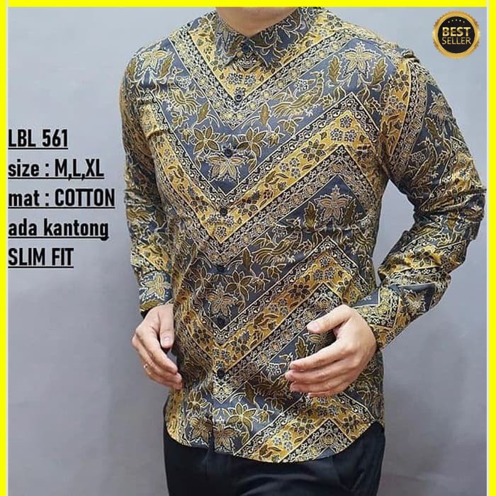 KEMEJA PRIA BATIK LENGAN PANJANG HEM BAHAN KATUN HALUS 40S LBL 561 MEWAH PREMIUM BAJU ELEGANT SIZE M L XL SKU MS JAKARTA