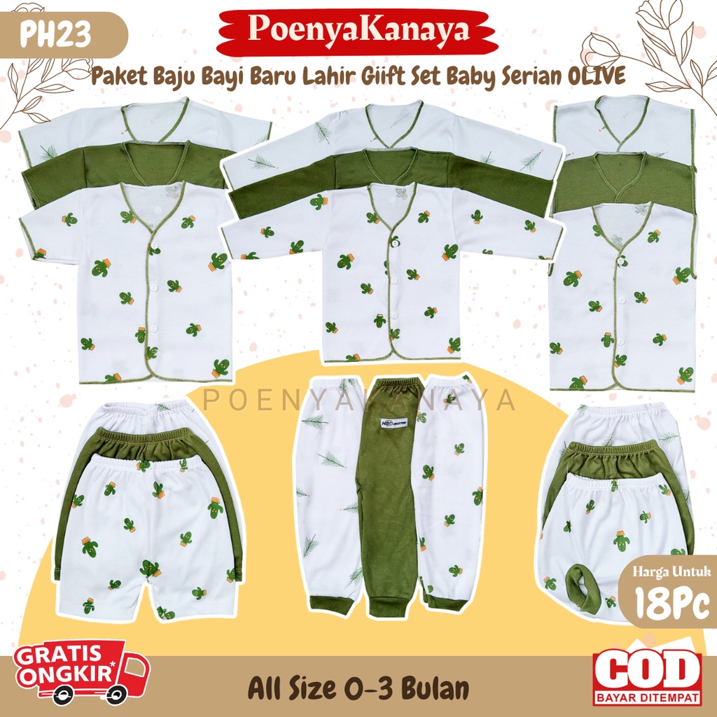 Paket 18pcs Setelan Baju Bayi Celana Bayi Baru Lahir Gift Set Baby Seri OLIVE HBc PH23