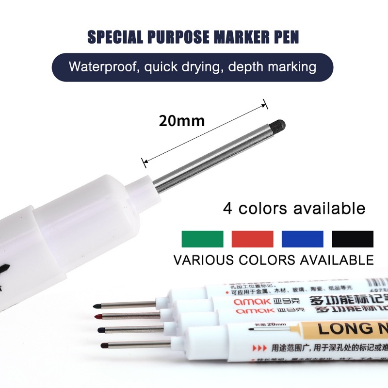 20mm Woodworking Marking Pen Long Nib Head Penanda Minyak Proses Perangkat Keras Pena Lubang Dalam Penanda Lubang Dalam Pulpen Alat Dekorasi Kamar Mandi Serbaguna Untuk Logam &amp; Kayu &amp; Kaca