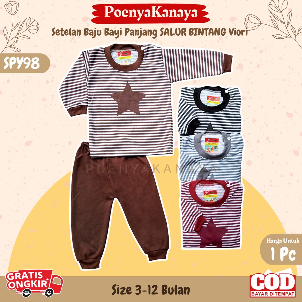 Setelan Baju Bayi Piyama Bayi Panjang SALUR BINTANG Viori Size 3-12 Bulan SPY98