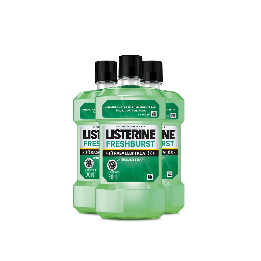 LISTERINE Fresh Burst Antiseptic Mouthwash / Obat Kumur Antiseptik 500ml - Isi 3