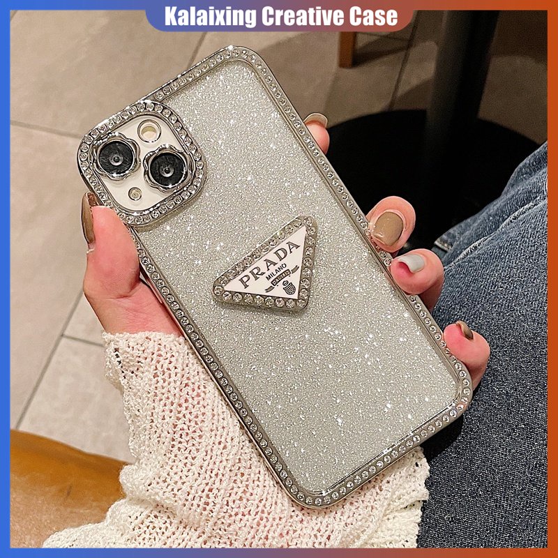 Casing Ponsel Prada Studded Berlian Untuk iPhone 14 Pro Max 13 Pro 12 Pro 11 Pro Max Soft Casing Back Cover