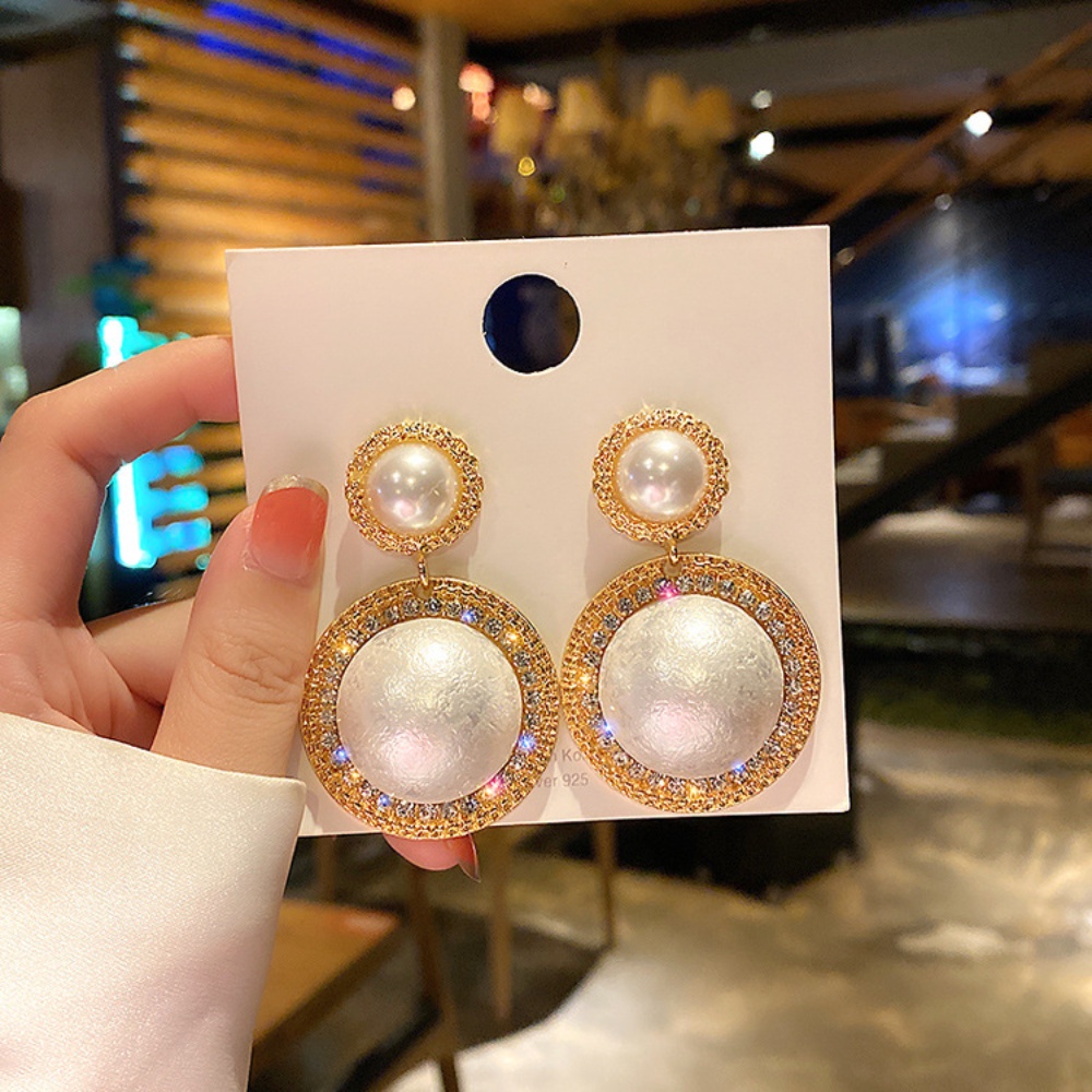 Anting Dangel Kristal Zirconia Elegan Untuk Wanita Simulasi Mutiara Drop Earrings Fashion Pengantin Pernikahan Earrings Pearl