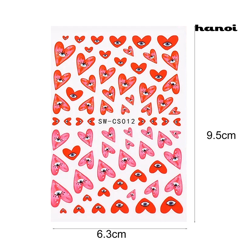 Hi 2lembar Stiker Kuku Perekat Diri Kuat Lengket Pola Unik Tidak Iritasi Dapat Dilepas PET 3D Desain Kuku Hati Evil Eye Nail Art Sticker Untuk Salon Kuku