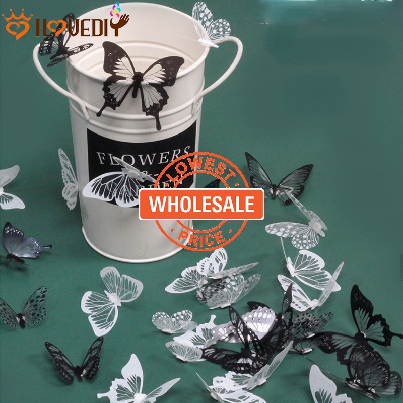 [Harga Grosir] 18pcs Jendela Vas Kulkas Dekorasi Removable PVC Wallpaper Glittering Pesta Art DIY Decals 3D Kristal Kupu-Kupu Stiker Kue Roti Dekorasi Butterfly
