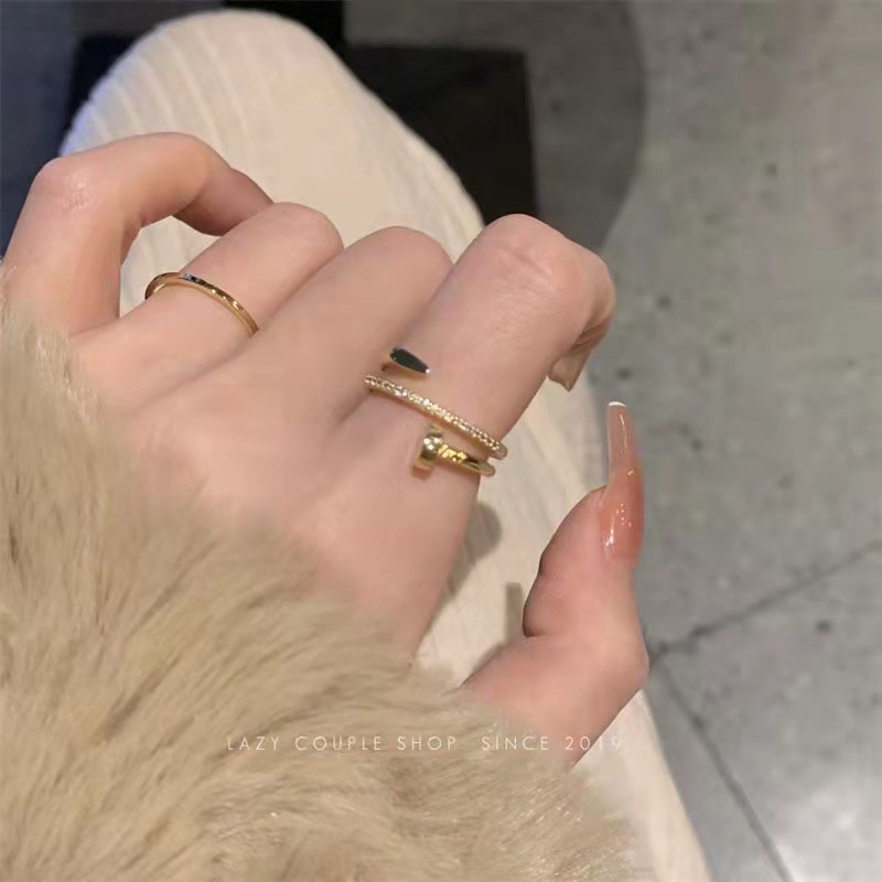 Ladies Cincin Geometris Pasak Berlian Imitasi Alloy Korea