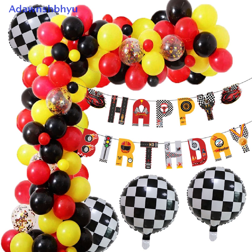 Adhyu 6 Pcs 18 Inch Hitam Putih Balap Mobil Balon Foil Acara Olahraga Balon Bulat ID