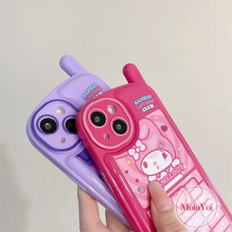 IPHONE Kartun Imut Melody Coolommy Case Kompatibel Untuk Iphone11 7 8 Plus XR 14 13 12 Pro MAX X XS MAX Kepribadian Retro Bentuk Ponsel Seluler Soft Cover