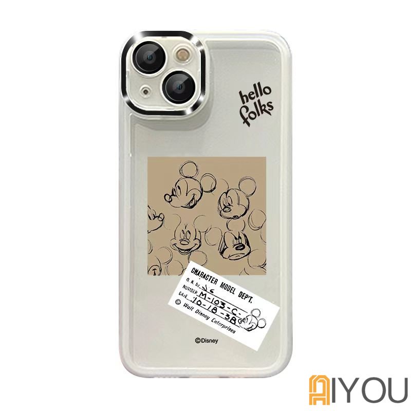 IPHONE Mickey label Case Mewah Silikon Transparan Dengan Speaker Penyaring Debu Soft Case Untuk Iphone14 13 12 11 Pro Max Plus Lensa Kaca Shockproof Cover