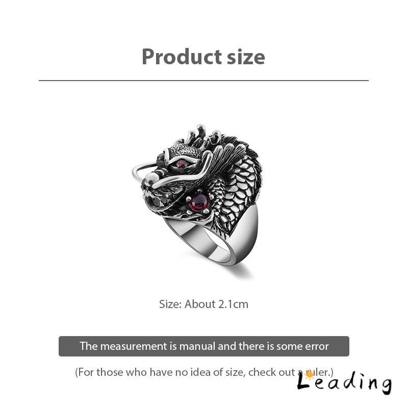 Berlapis Perak Perhiasan Pribadi Kepala Naga Bertatahkan Cincin Zirkonia Vintage Cincin Naga-Le