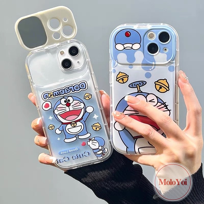 IPHONE Flip Make Up Cermin Lucu Case Kompatibel Untuk Iphone14 11 13 12 Pro MAX XR 7 8 14 Plus X XS MAX SE 2020 Kartun Kucing Cantik Doraemon Shockproof Soft TPU Case