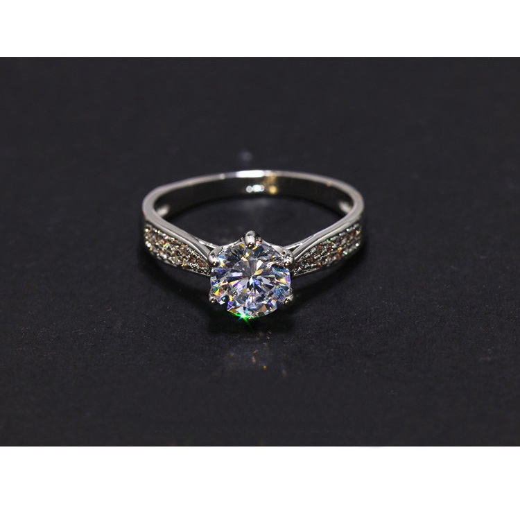 Goldkingdom Fashion Perhiasan Aksesoris Ready Stock Klasik Enam Cakar Cincin Berlapis Platinum Cincin Wanita Super Sona Berlian Cincin Eropa Dan Amerika Mewah