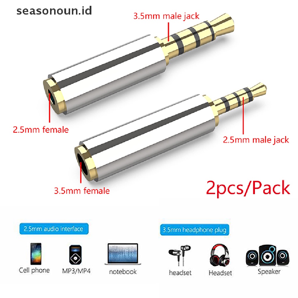 Seasonoun 2pcs/Pack 3.5mm Male to 2.5mm Female 2.5mm Male to 3.5mm Female Stereo Audio Adapter Headphone Jack.