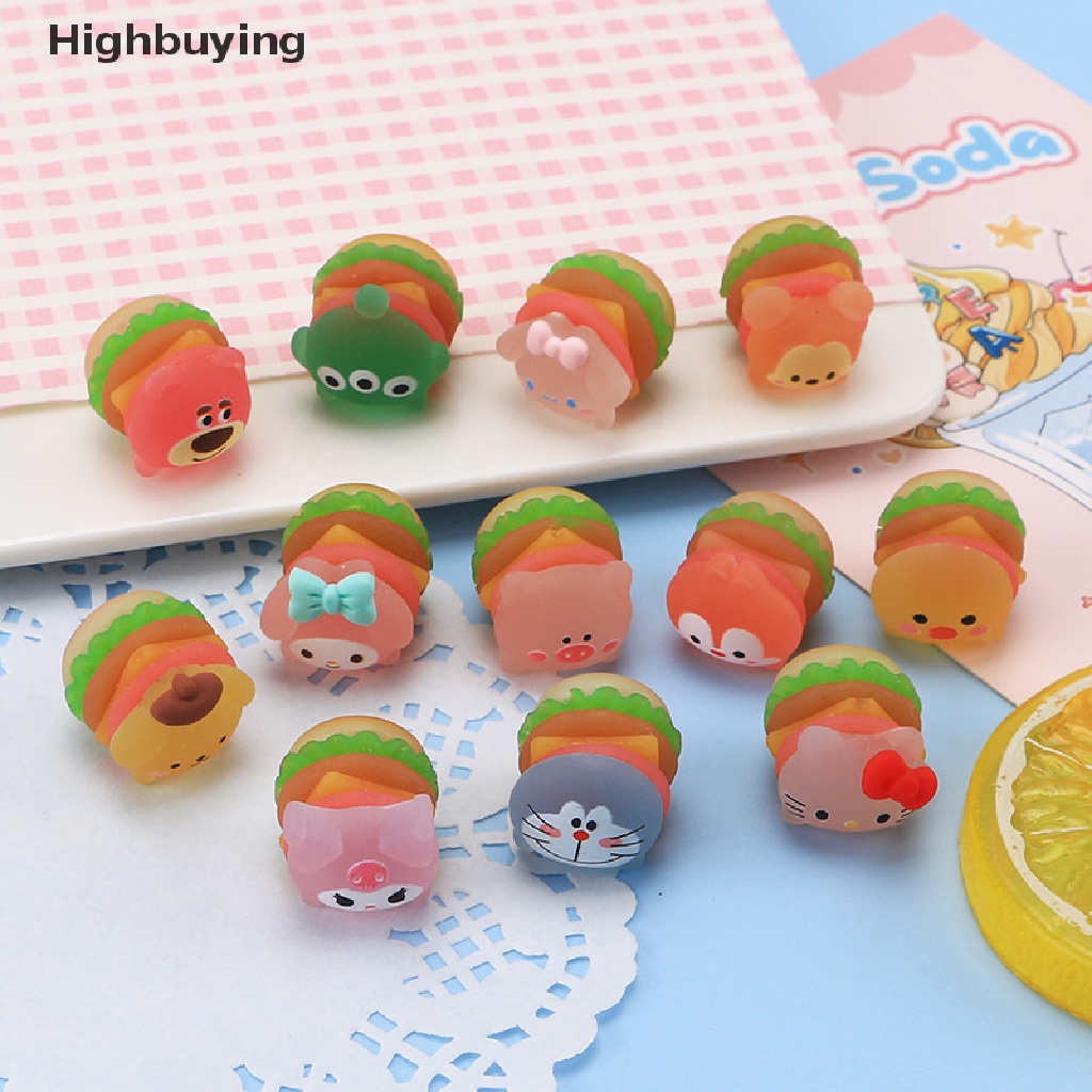 Hbid 10 Pcs Kartun Hewan Bercahaya Hamburger Cream Lem DIY Ponsel Shell Perhiasan Resin Aksesoris Glory